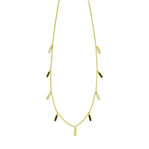 14K Yellow Gold Onyx And MOP Inlay Station Necklace - alternate view 3