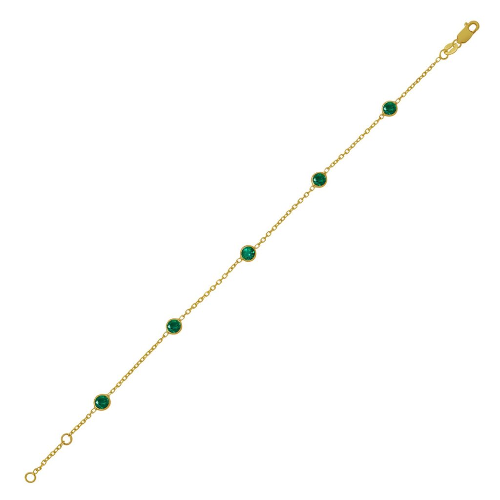 14K Yellow Gold Emerald Station Bracelet