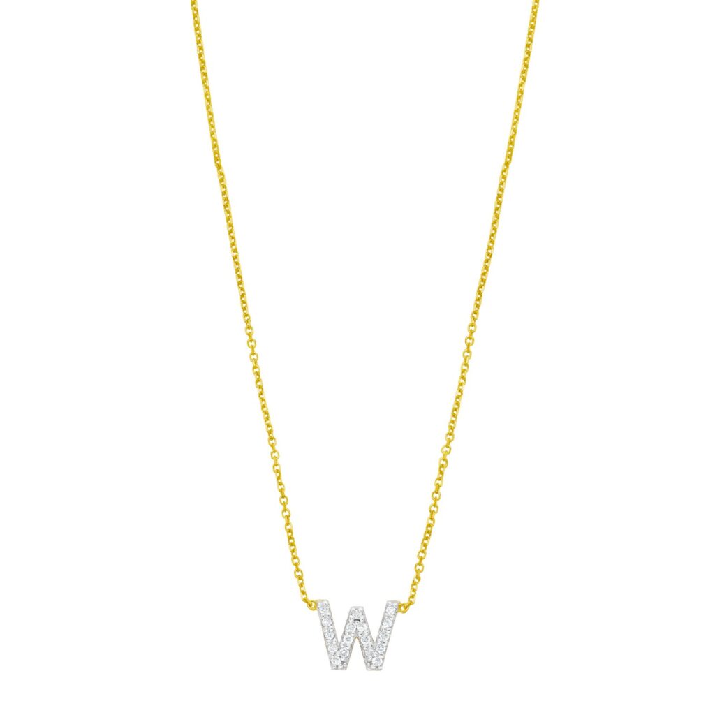 14K Yellow Gold Mini Diamond W Initial Pendant Necklace