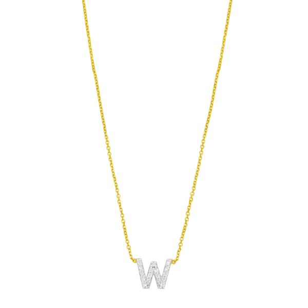14K Yellow Gold Mini Diamond W Initial Pendant Necklace