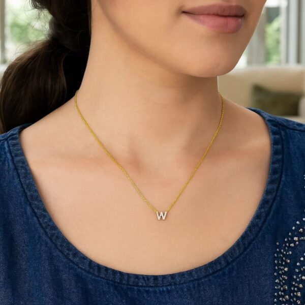 14K Yellow Gold Mini Diamond W Initial Pendant Necklace - alternate view 4