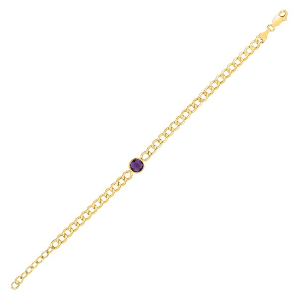 14K Yellow Gold Amethyst Curb Chain Bracelet (3.60 mm)