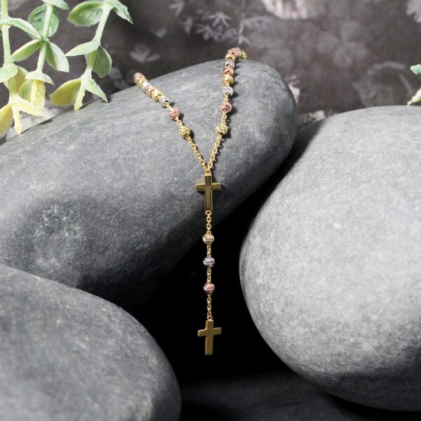 14k Tri-Color Gold Rosary Chain Necklace - alternate view 4