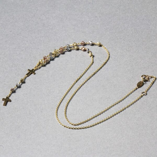 14k Tri-Color Gold Rosary Chain Necklace - alternate view 5