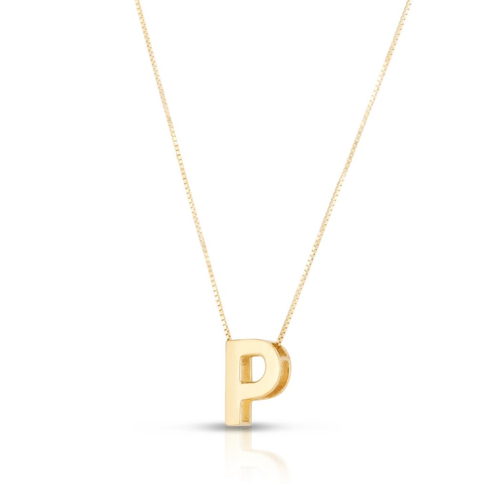 14K Yellow Gold Yours Truly Block Letter Initial P Necklace