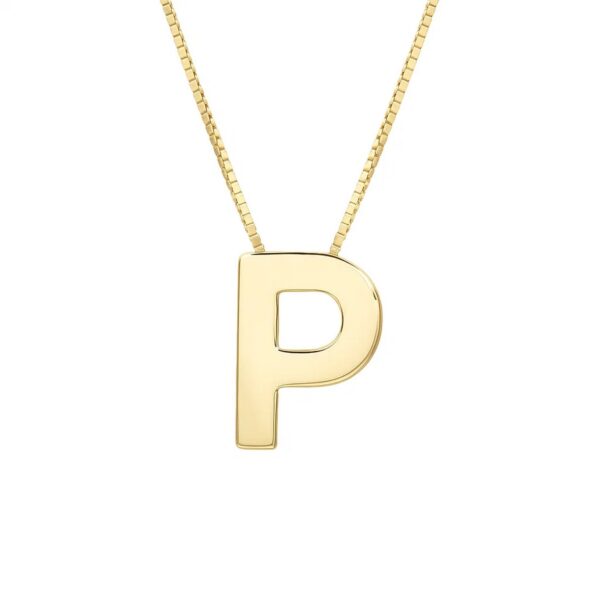 14K Yellow Gold Yours Truly Block Letter Initial P Necklace - alternate view 2