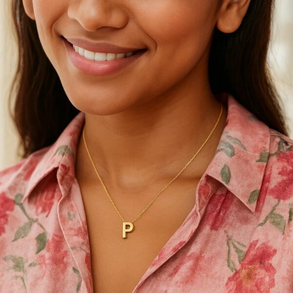 14K Yellow Gold Yours Truly Block Letter Initial P Necklace - alternate view 3