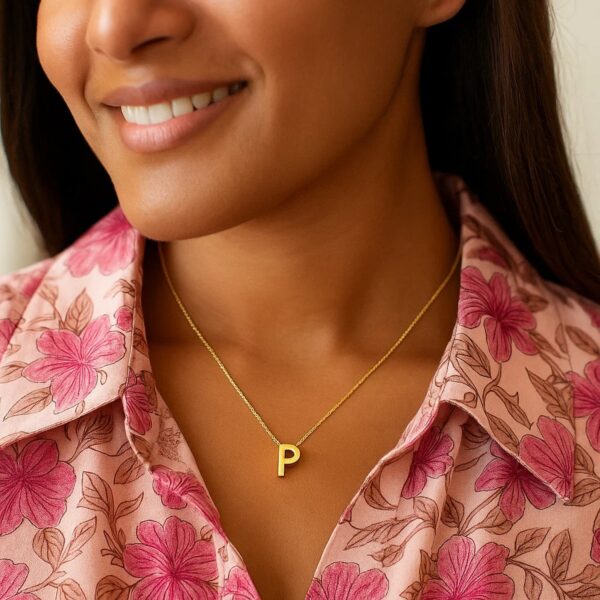 14K Yellow Gold Yours Truly Block Letter Initial P Necklace - alternate view 4