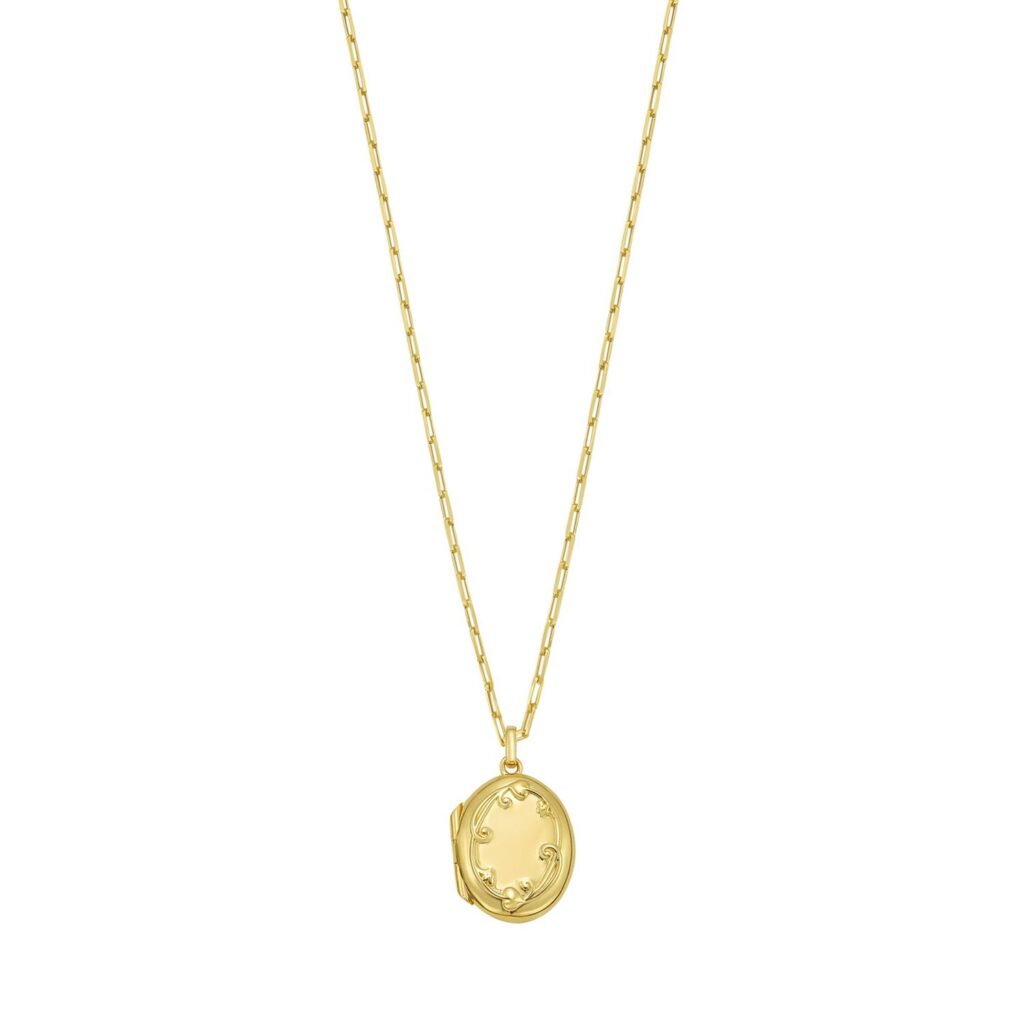Sterling Silver Gold Plated Oval Vine Locket Necklace