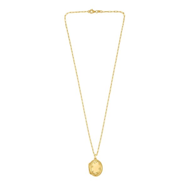 Sterling Silver Gold Plated Oval Vine Locket Necklace - alternate view 2