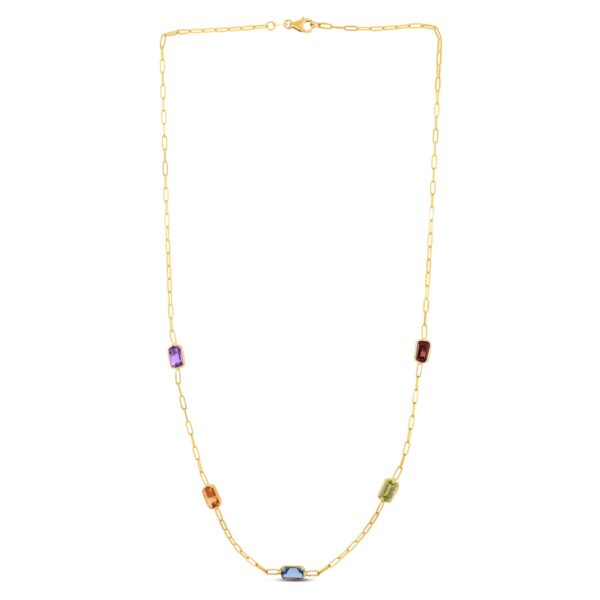 14K Yellow Gold Multi Gemstone Paperclip Necklace (1.50 mm) - alternate view 2