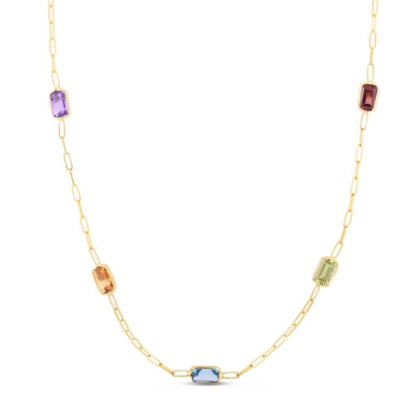 14K Yellow Gold Multi Gemstone Paperclip Necklace (1.50 mm) - alternate view 3