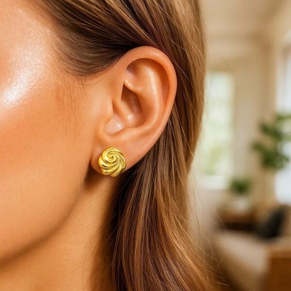 14K Yellow Gold Swirl Knot Stud Earrings - alternate view 2