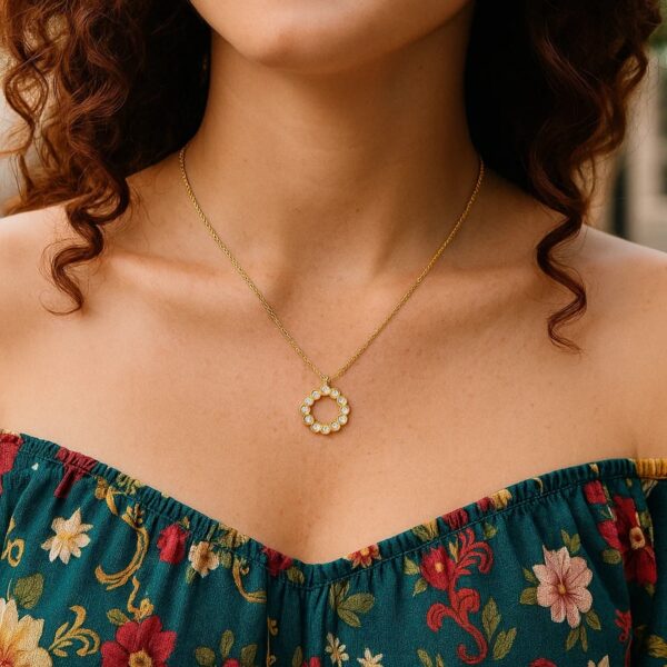 Classic 14K Yellow Gold Petite Diamond Circle Necklace - alternate view 3