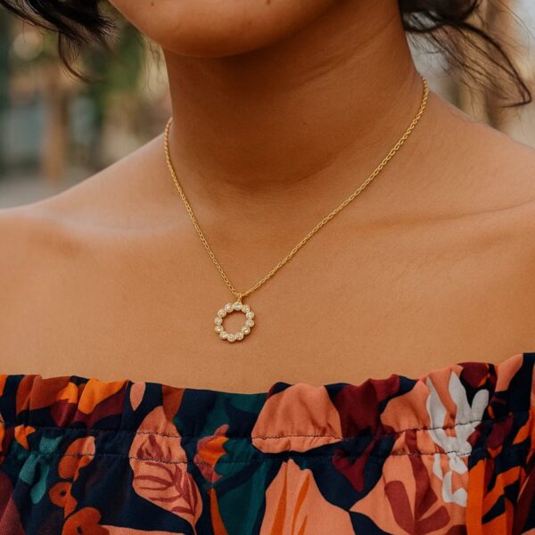 Classic 14K Yellow Gold Petite Diamond Circle Necklace - alternate view 4