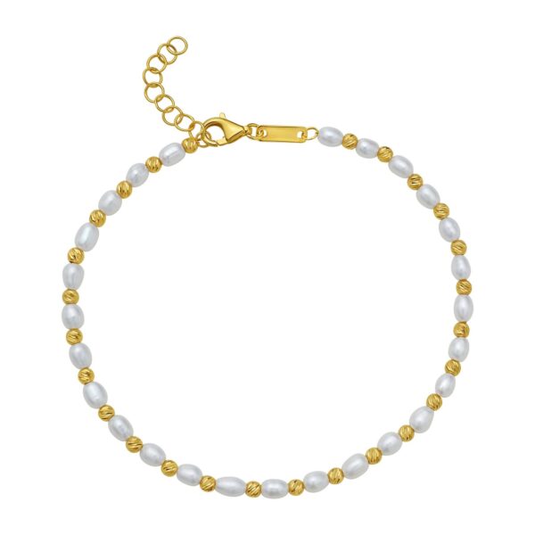 14K Yellow Gold Faceted Bead and Freshwater Pearl Bracelet (3.00 mm)