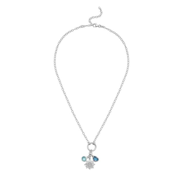 Sterling Silver Rhodium Plated Sunflower Cubic Zirconia Charm Necklace - alternate view 2