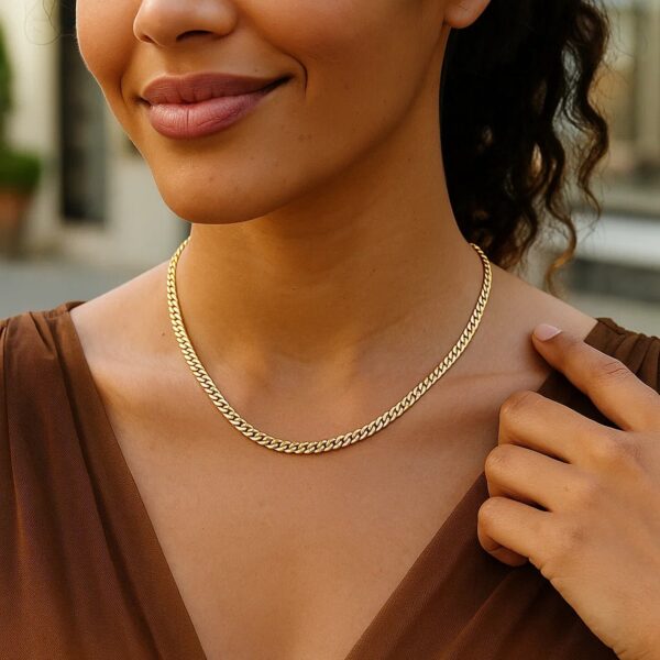 14K Yellow Gold Petite Faceted Cuban Link Chain Necklace (4.50 mm) - alternate view 5