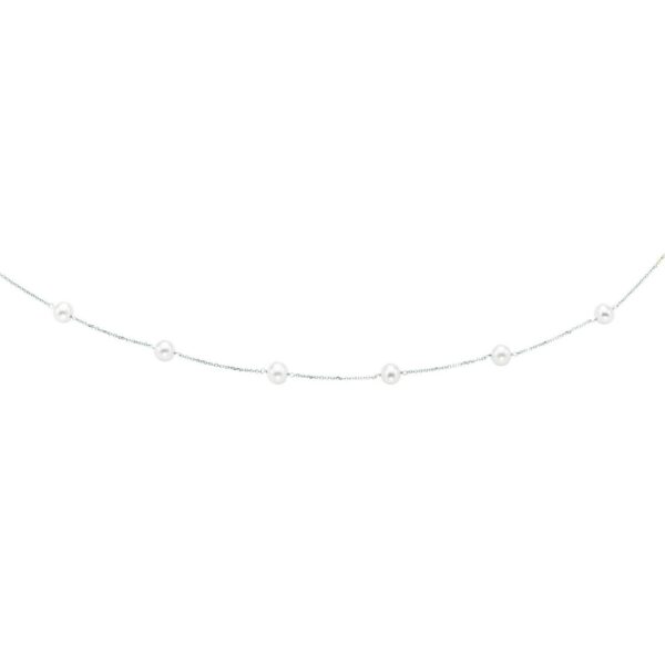 14k White Gold Necklace with White Pearls - alternate view 2