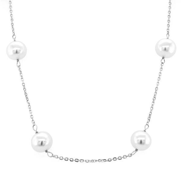 14k White Gold Necklace with White Pearls - alternate view 3