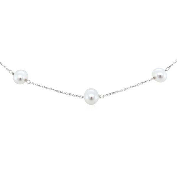 14k White Gold Necklace with White Pearls - alternate view 4