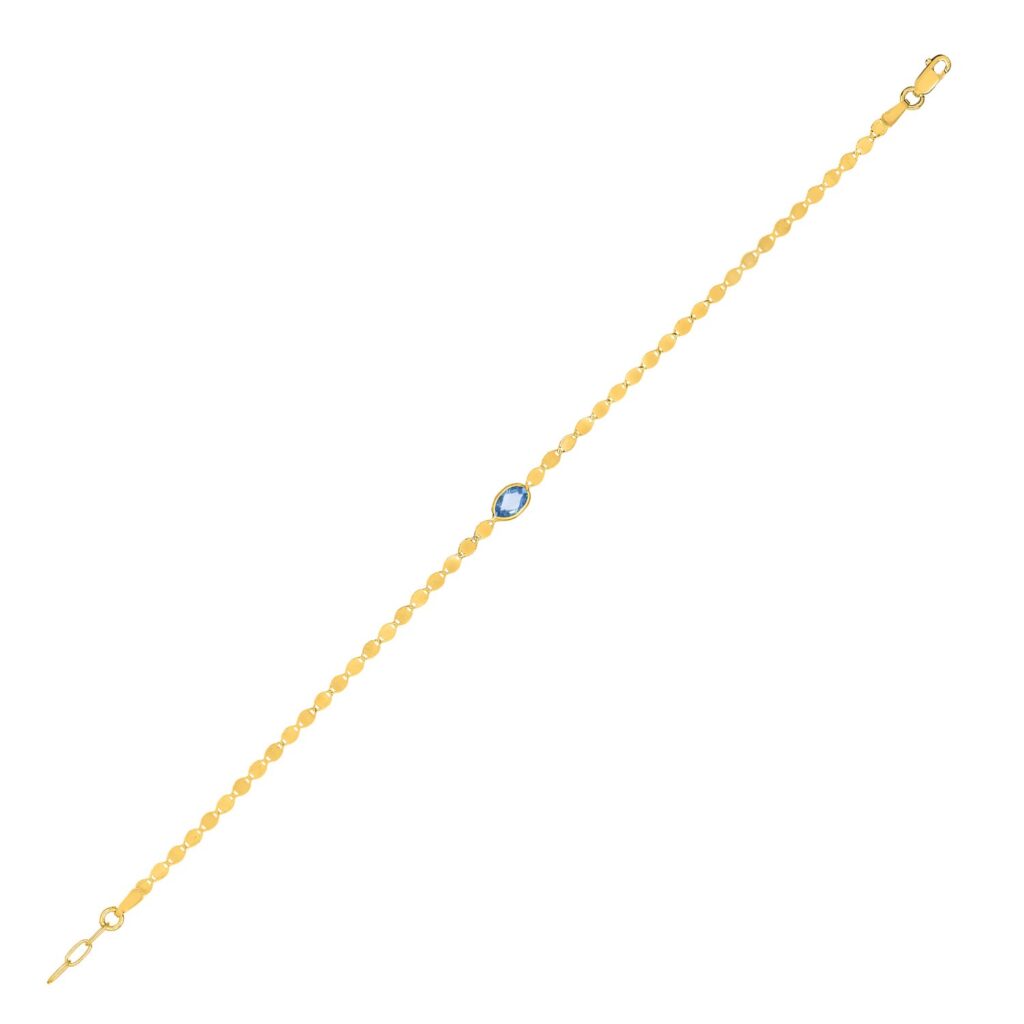 14K Yellow Gold Blue Topaz Mirrored Chain (2.20 mm)