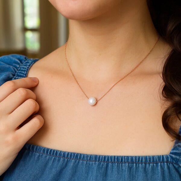 14k Rose Gold Pearl Solitaire Necklace - alternate view 2