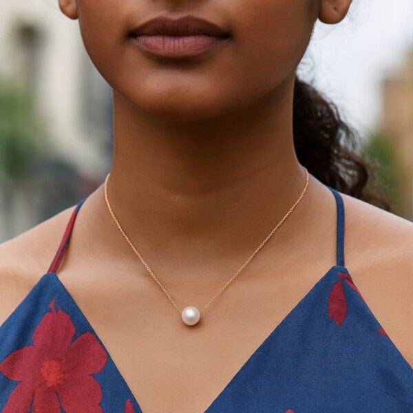14k Rose Gold Pearl Solitaire Necklace - alternate view 3