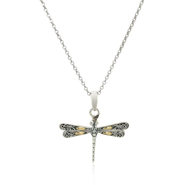 18k Yellow Gold and Sterling Silver Pendant in a Dragonfly Design - Yellow Gold &amp; Sterling Silver - alternate view 2