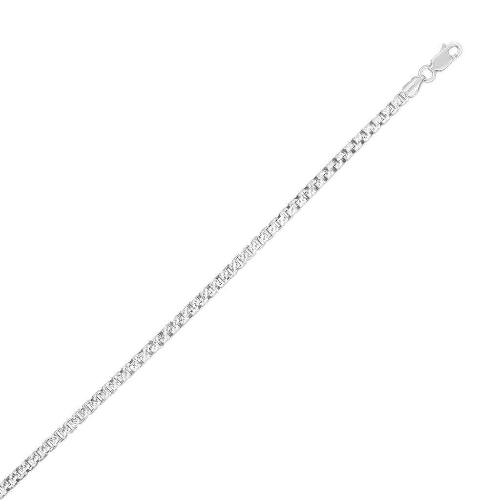 Sterling Silver Rhodium Plated Rockstar Cut Round Box Chain (2.90 mm)