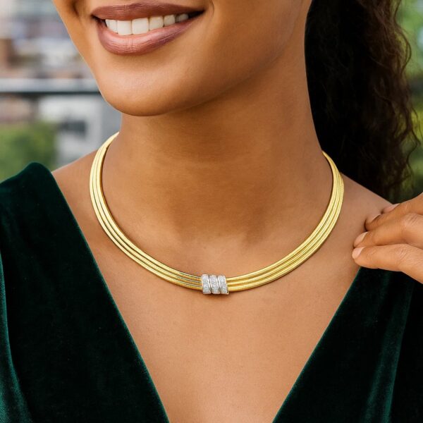 14K Yellow Gold Triple Row Diamond Omega Necklace - alternate view 3