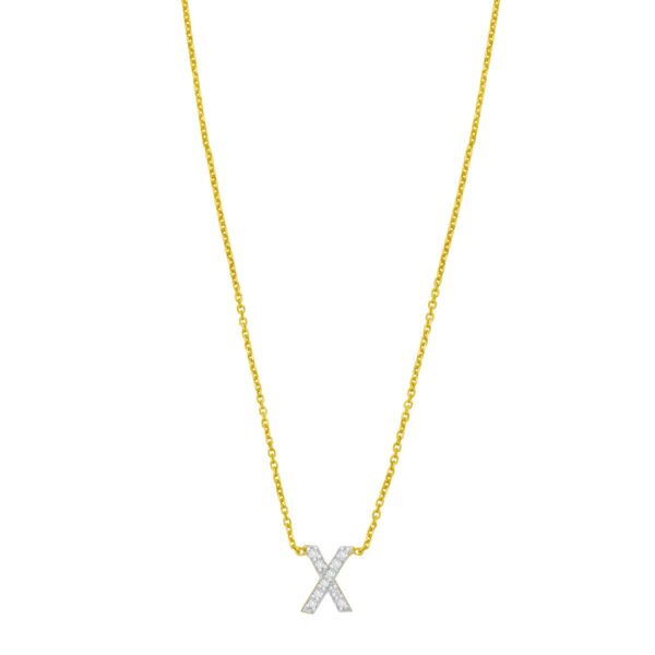 14K Yellow Gold Mini Diamond X Initial Pendant Necklace