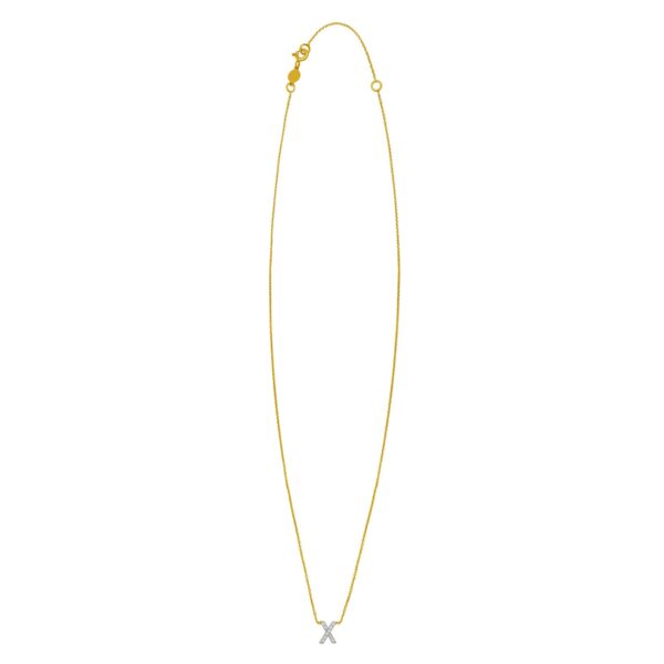 14K Yellow Gold Mini Diamond X Initial Pendant Necklace - alternate view 2