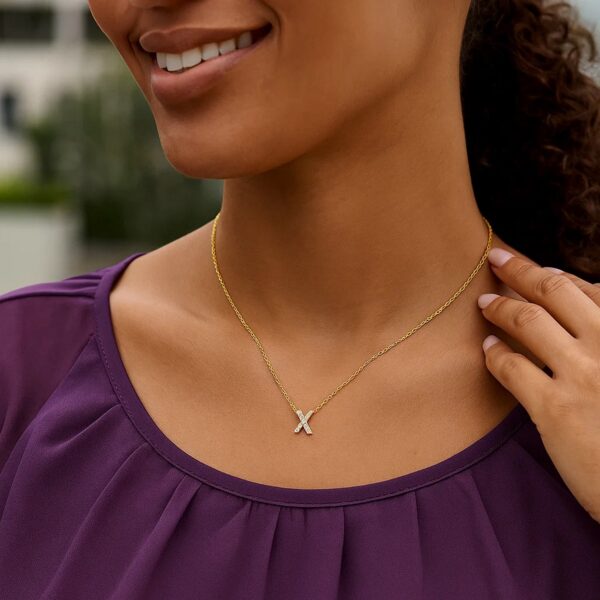 14K Yellow Gold Mini Diamond X Initial Pendant Necklace - alternate view 4
