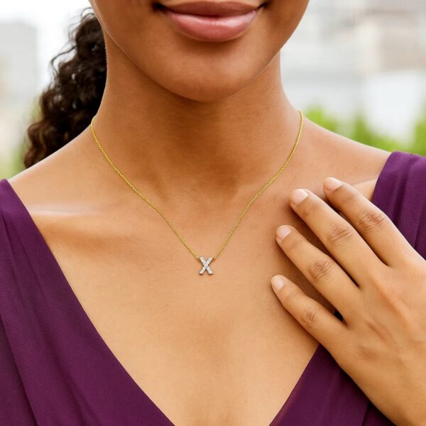 14K Yellow Gold Mini Diamond X Initial Pendant Necklace - alternate view 5