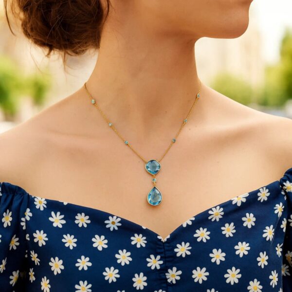 14k Yellow Gold Necklace with Pear-Shaped and Cushion Blue Topaz Briolettes - alternate view 2