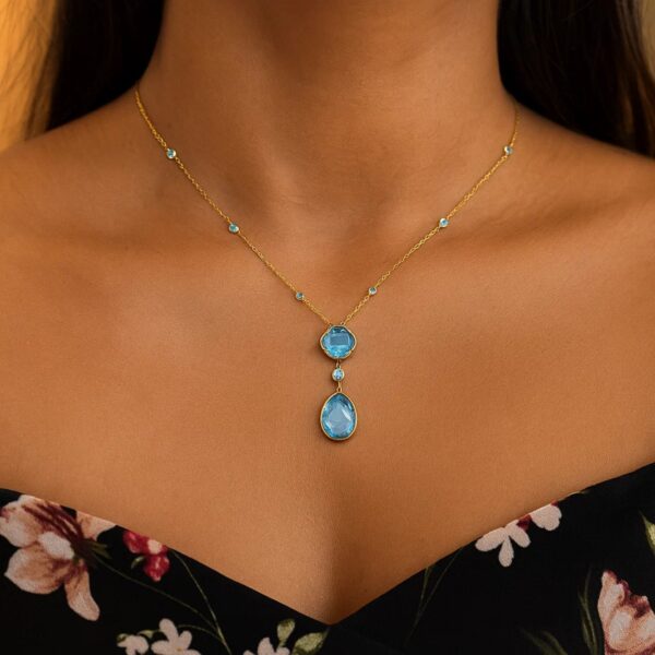 14k Yellow Gold Necklace with Pear-Shaped and Cushion Blue Topaz Briolettes - alternate view 4