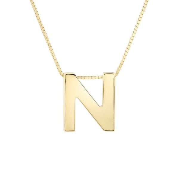 14K Yellow Gold Yours Truly Block Letter Initial N Necklace - alternate view 2