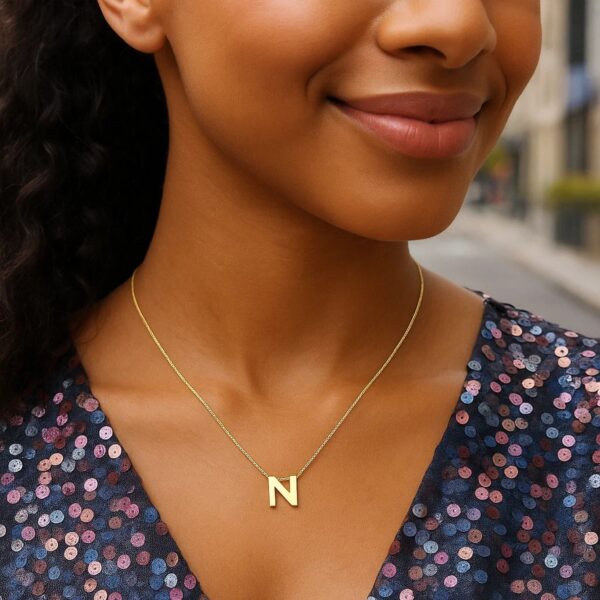 14K Yellow Gold Yours Truly Block Letter Initial N Necklace - alternate view 4