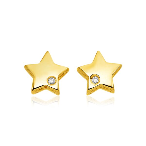 14k Yellow Gold Polished Star Earrings with Diamonds(6.5mm) - J