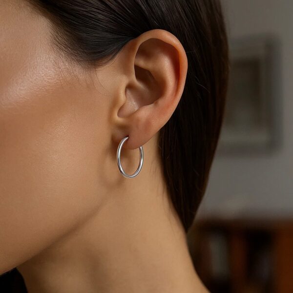 Sterling Silver Polished Thin Hoop Earrings with Rhodium Plating (2x20mm) - alternate view 4