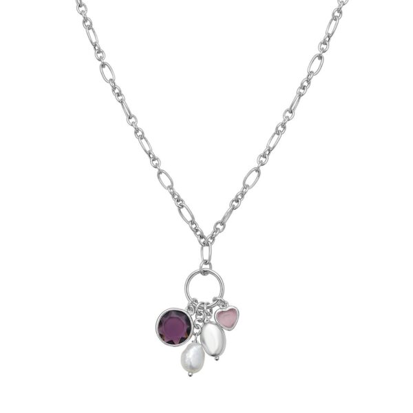 Sterling Silver Rhodium Plated Cubic Zirconia Charm Necklace