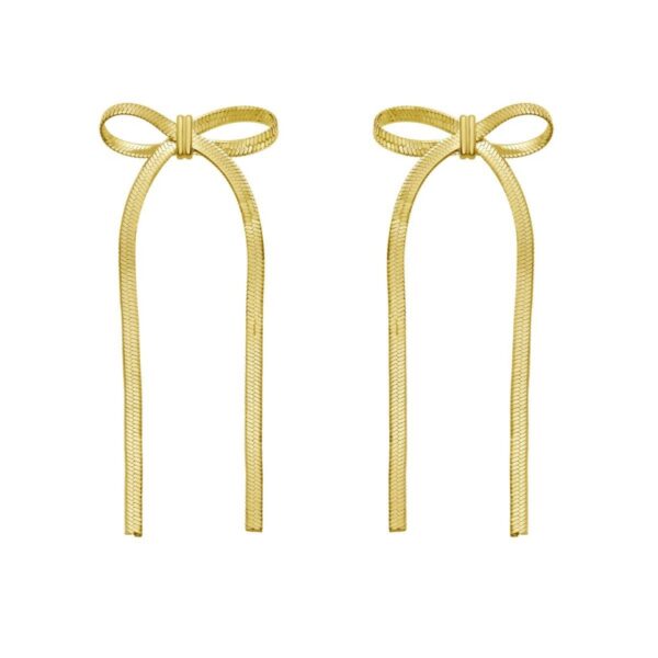 Sterling Silver Yellow Gold Plated Snake Chain Drop Dangle Bow Earrings