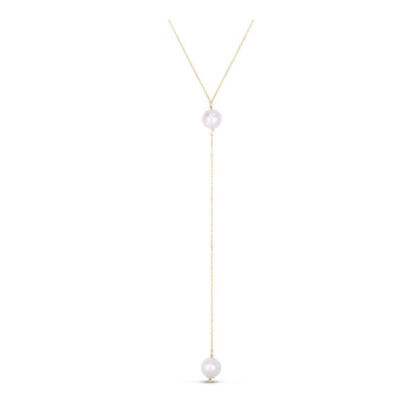 14k Yellow Gold Lariat Necklace with Pearls - alternate view 2