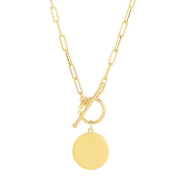 14k Yellow Gold Paperclip Chain Necklace with Circle Pendant - alternate view 2