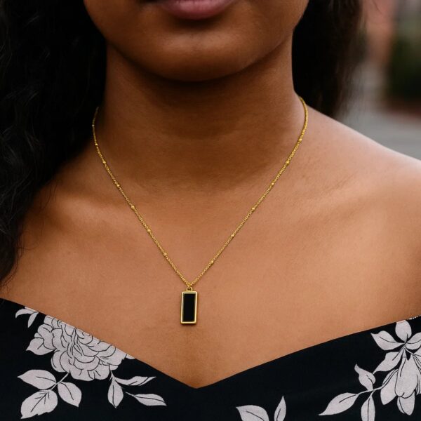 Onyx Geometric Rectangle Necklace in 14K Yellow Gold - alternate view 3