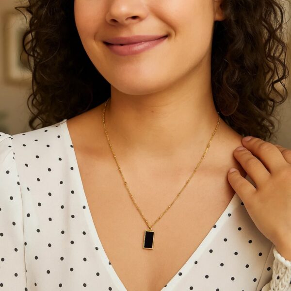 Onyx Geometric Rectangle Necklace in 14K Yellow Gold - alternate view 4