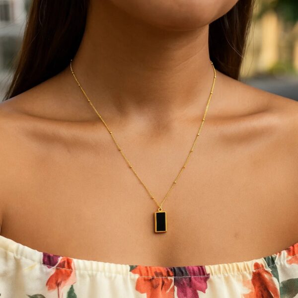 Onyx Geometric Rectangle Necklace in 14K Yellow Gold - alternate view 5