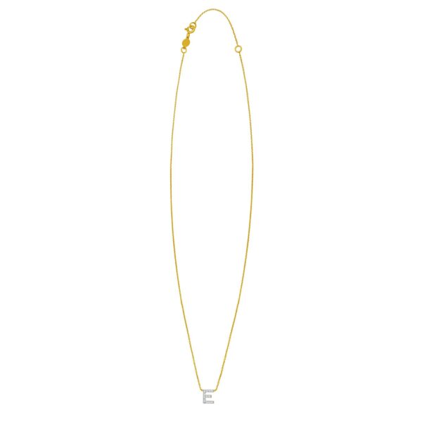 14K Yellow Gold Mini Diamond E Initial Pendant Necklace - alternate view 2
