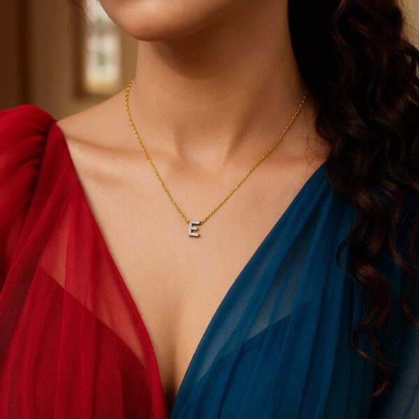 14K Yellow Gold Mini Diamond E Initial Pendant Necklace - alternate view 4